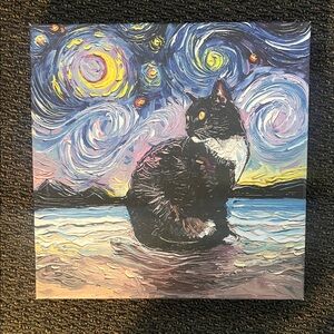 Whimsical Night Cat Canvas Painting